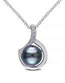 Concerto 9-9.5mm Black Tahitian Pearl with 0.025 TCW Diamond Accents Sterling Silver Necklace - PEARL