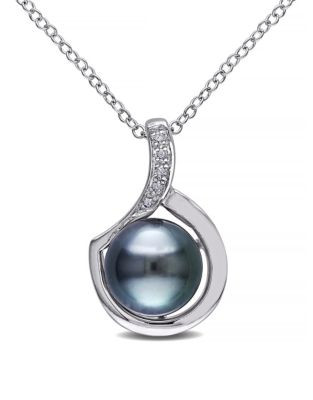 Concerto 9-9.5mm Black Tahitian Pearl with 0.025 TCW Diamond Accents Sterling Silver Necklace - PEARL