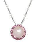 Honora Style Pink Pearl and Rhodolite Halo Necklace - PINK