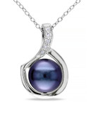 Concerto Sterling Silver Black Freshwater Pearl and 0.06 TCW Diamond Necklace - BLACK