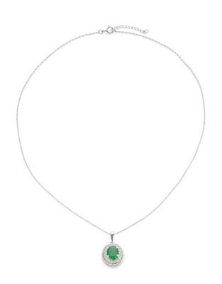 Fine Jewellery Sterling Silver Green Onyx and White Topaz Pendant Necklace - GREEN ONYX