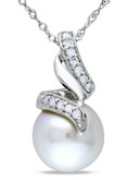 Concerto .1 CT Diamond TW and 9.5 - 10 MM White South Sea Pearl Fashion Pendant With 14k White Gold Chain - PEARL