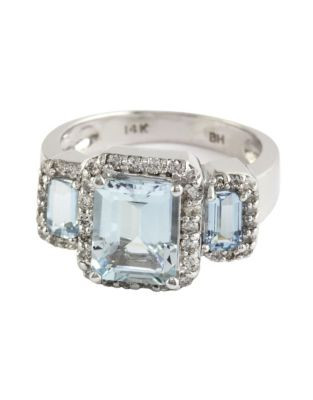Effy 14K White Gold Diamond And Aquamarine Ring - AQUAMARINE - 7