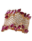 Effy 14K Rose Gold Diamond Pave And Ruby Ring - RUBY - 7