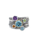 Fine Jewellery 14K Sterling Silver Stackable Multi Band Ring - MULTI COLOURED - 7