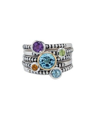 Fine Jewellery 14K Sterling Silver Stackable Multi Band Ring - MULTI COLOURED - 7