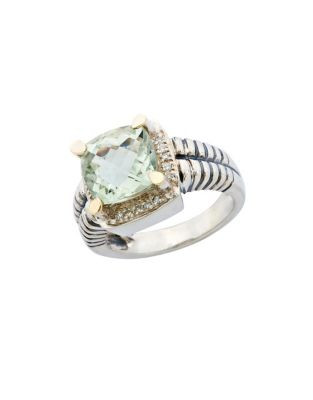 Fine Jewellery Sterling Silver 14K Yellow Gold Diamond And Green Amethyst Ring - AMETHYST - 7