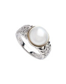 Fine Jewellery Sterling Silver 14K Yellow Gold And 10mm Pearl Ring - GOLD/SILVER - 7