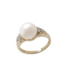 Fine Jewellery 10K Yellow Gold Diamond And 10mm Pearl Ring - PEARL - 7