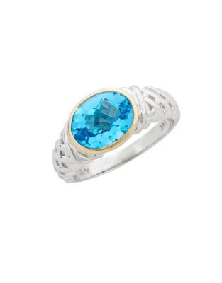 Fine Jewellery Sterling Silver 14K Yellow Gold And Blue Topaz Ring - TOPAZ - 7