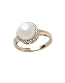 Fine Jewellery 10K Yellow Gold Diamond And 9mm Freshwater Pearl Ring - PEARL - 7