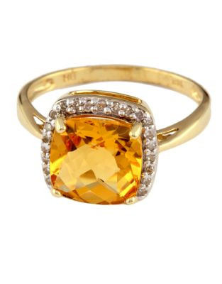 Effy 14K Yellow Gold Diamond And Citrine Ring - CITRINE - 7