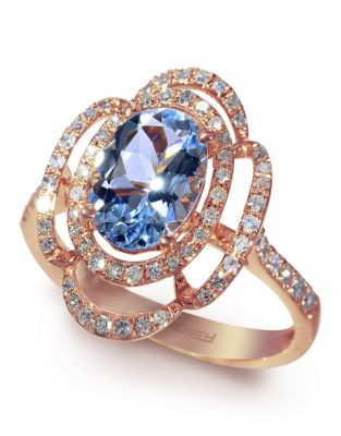 Effy 14K Rose Gold 0.33ct Diamond and 1.71ct Aquamarine Ring - AQUAMARINE - 7