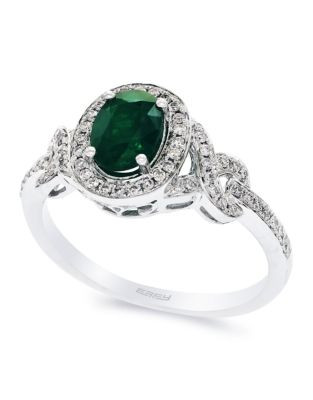 Effy 14K White Gold 0.24ct Diamond And 0.76ct Emerald Ring - EMERALD - 7