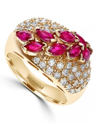 Effy 14K Yellow Gold 0.74ct Diamond and 1.75ct Natural Ruby Ring - RUBY - 7
