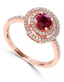 Effy 14K Rose Gold 0.27ct Diamond and 0.57ct Natural Ruby Ring - RUBY - 7