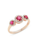 Fine Jewellery 14k Rose Gold Ruby and Diamond Pave Ring - RED - 7