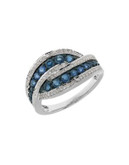 Fine Jewellery 14K White Gold Sapphire and Diamond Twist Ring - BLUE - 7