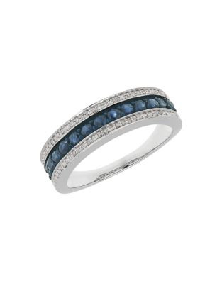 Fine Jewellery 14K White Gold Sapphire and Diamond Band Ring - BLUE - 7