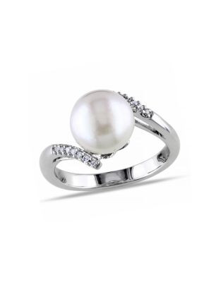 Concerto 0.06 CT Diamond TW and 9 - 9.5 MM White South Sea Pearl 14k White Gold Fashion Ring - PEARL - 7