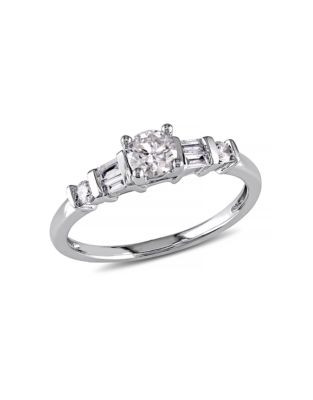 Concerto .5 CT Round and Parallel Baguette Diamonds TW 14k White Gold Engagement Ring - DIAMOND - 6