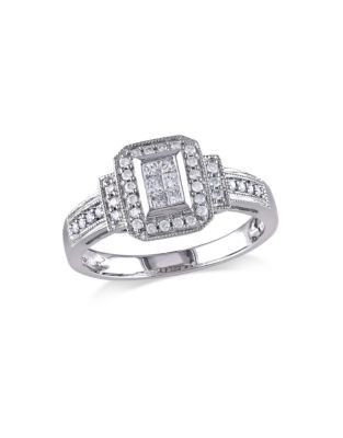 Concerto .33 CT Princess and Round Diamonds TW 14k White Gold Fashion Ring - DIAMOND - 6
