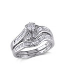 Concerto .5 CT Round and Tapers Diamonds TW 14k White Gold Bridal Set Ring - DIAMOND - 9