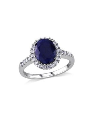 Concerto .4 CT Diamond TW And 3.5 CT TGW Sapphire 14k White Gold Fashion Ring - BLUE - 7