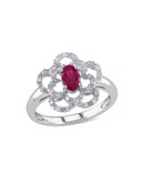 Concerto .167 CT Diamond TW and Ruby 14k White Gold Fashion Ring - RED - 5