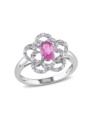 Concerto .167 CT Diamond TW And .625 TGW Pink Sapphire 14k White Gold Fashion Ring - PINK - 5