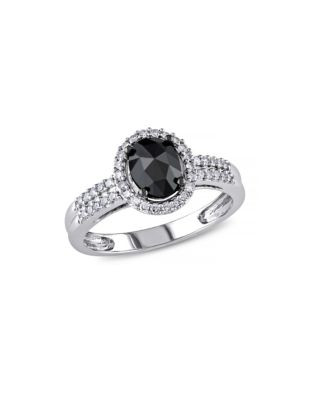 Concerto 1 CT Black and White Oval and Round Diamonds TW 14k White Gold Fashion Ring - BLACK DIAMOND - 8