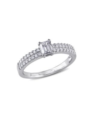 Concerto .75 CT Round and Emerald Diamonds TW 14k White Gold Fashion Ring - DIAMOND - 7