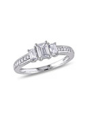 Concerto 1 CT Emerald and Round Diamonds TW 14k White Gold Fashion Ring - DIAMOND - 8