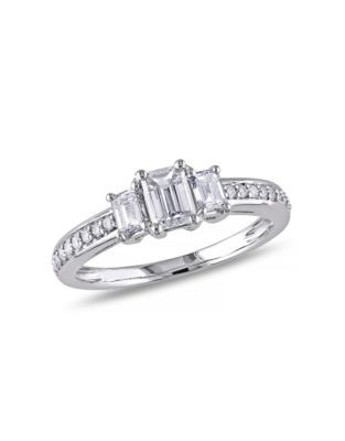 Concerto 1 CT Emerald and Round Diamonds TW 14k White Gold Fashion Ring - DIAMOND - 8