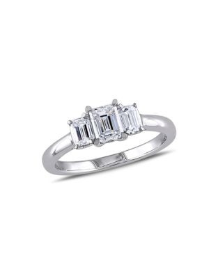 Concerto 1 CT Emerald and Trapezoid Diamonds TW 14k White Gold Fashion Ring - DIAMOND - 8