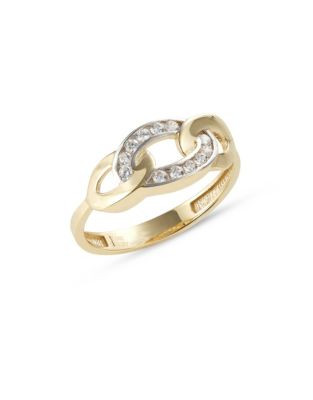 Fine Jewellery Chain Link Angled Pave Ring - CUBIC ZIRCONIA - 7