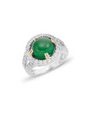 Fine Jewellery Sterling Silver Green Onyx and White Topaz Circle Ring - GREEN ONYX - 7