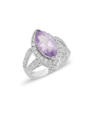 Fine Jewellery Sterling Silver Amethyst and White Topaz Marquise Ring - AMETHYST - 7