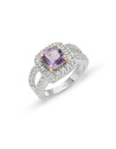 Fine Jewellery Sterling Silver Amethyst and White Topaz Cushion Ring - AMETHYST - 7