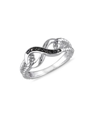 Concerto 0.05 TCW Black Diamond Two-Tone Infinity Ribbed Band Ring - DIAMOND - 6