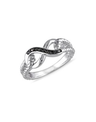 Concerto 0.05 TCW Black Diamond Two-Tone Infinity Ribbed Band Ring - DIAMOND - 6