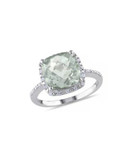 Concerto 4TCW Green Amethyst and Diamond Sterling Silver Halo Ring - AMETHYST - 7
