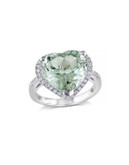 Concerto 4.8TCW Green Amethyst Heart and White Topaz Sterling Silver Ring - AMETHYST - 6