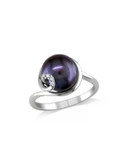 Concerto Sterling Silver Black Freshwater Pearl and 0.02 TCW Diamond Swirl Ring - BLACK - 5