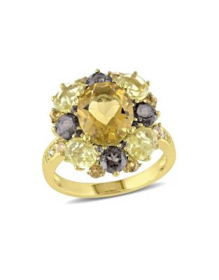 Concerto 0.02 TCW Diamond and 6.3 TCW Citrine with Quartz Goldtone Sterling Silver Ring - MULTI - 6