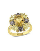 Concerto 0.02 TCW Diamond and 6.3 TCW Citrine with Quartz Goldtone Sterling Silver Ring - MULTI - 8