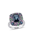 Concerto 0.04 TCW Diamond and Multi-Gemstone Cluster Sterling Silver Ring - MULTI - 8