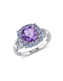 Concerto 0.06TCW Diamond and Amethyst Sterling Silver Cocktail Ring - AMETHYST - 7