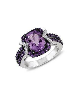 Concerto 0.1TCW Diamond and Amethyst Sterling Silver Cocktail Ring - AMETHYST - 7