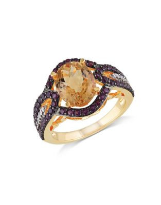 Concerto 0.05TCW Diamond and Citrine Goldtone Sterling Silver Cocktail Ring - CITRINE - 5